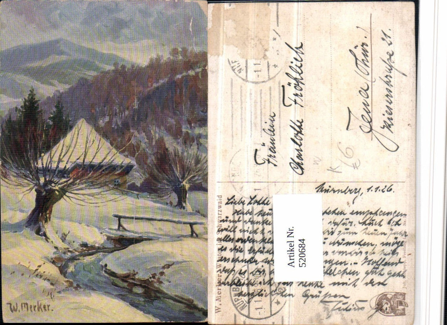 520684,Künstler AK W. Merker Winter im Schwarzwald Winterlandschaft