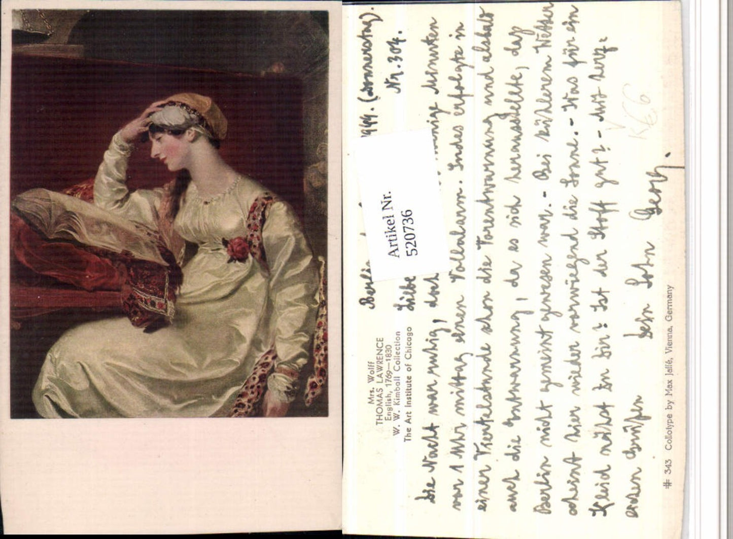 520736,Künstler AK Thomas Lawrence Mrs. Wolff Buch pub Max Jaffe 343