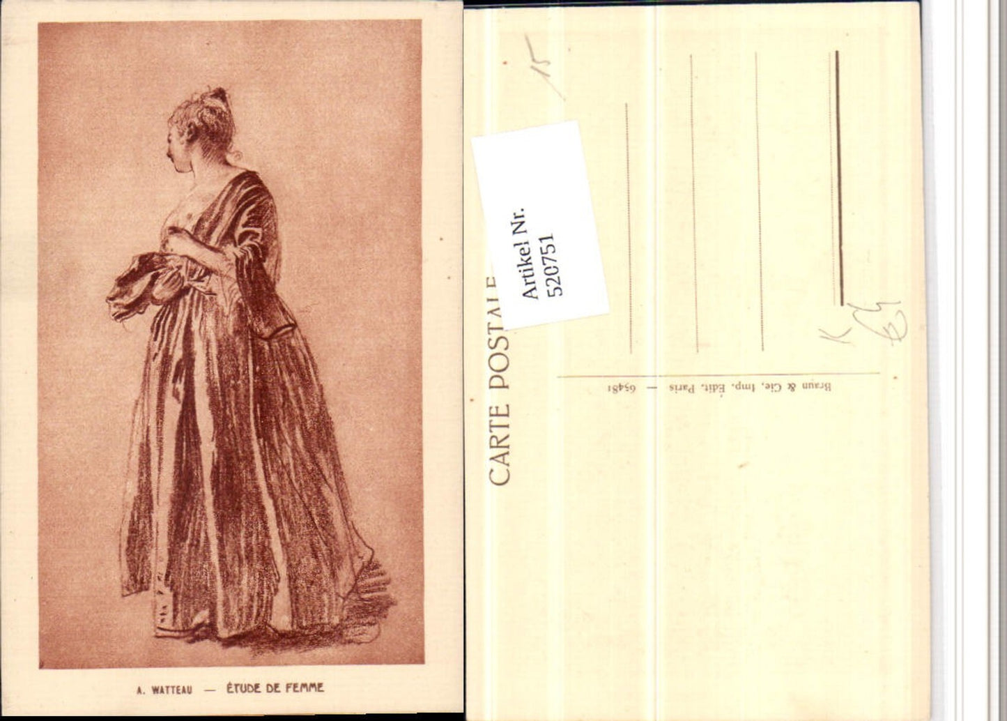 520751,Künstler AK A. Watteau Etude de Femme Frau Kleid