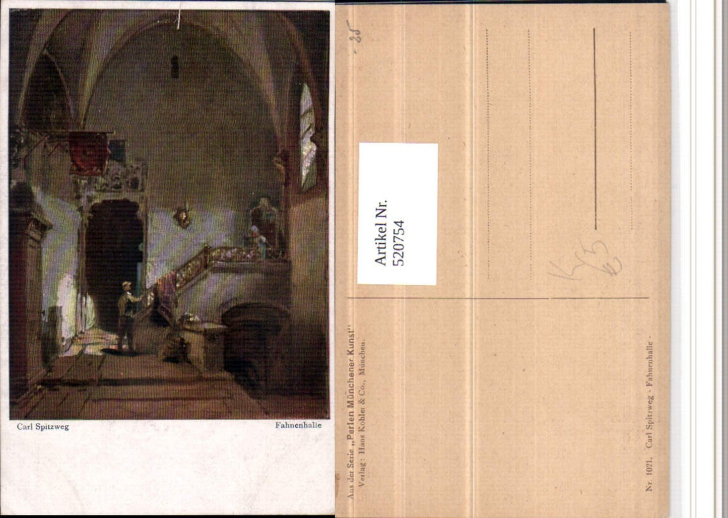 520754,Künstler AK Carl Spitzweg Fahnenhalle Innenansicht