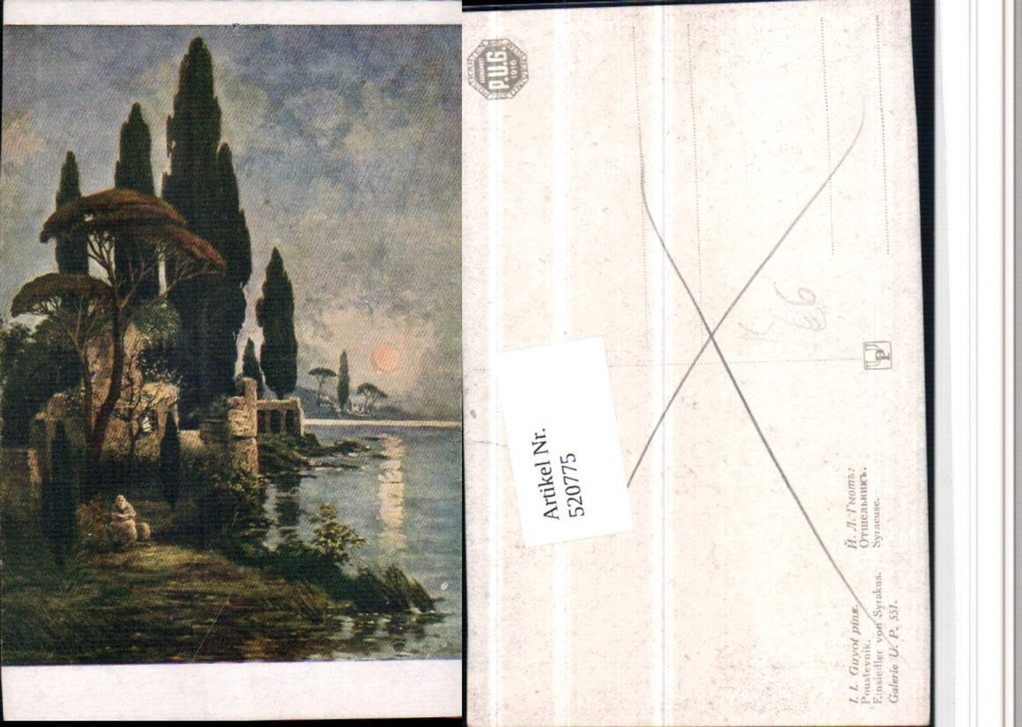 520775,Künstler AK I. L. Guyot Einsiedler von Syrakus Ruine Ufer
