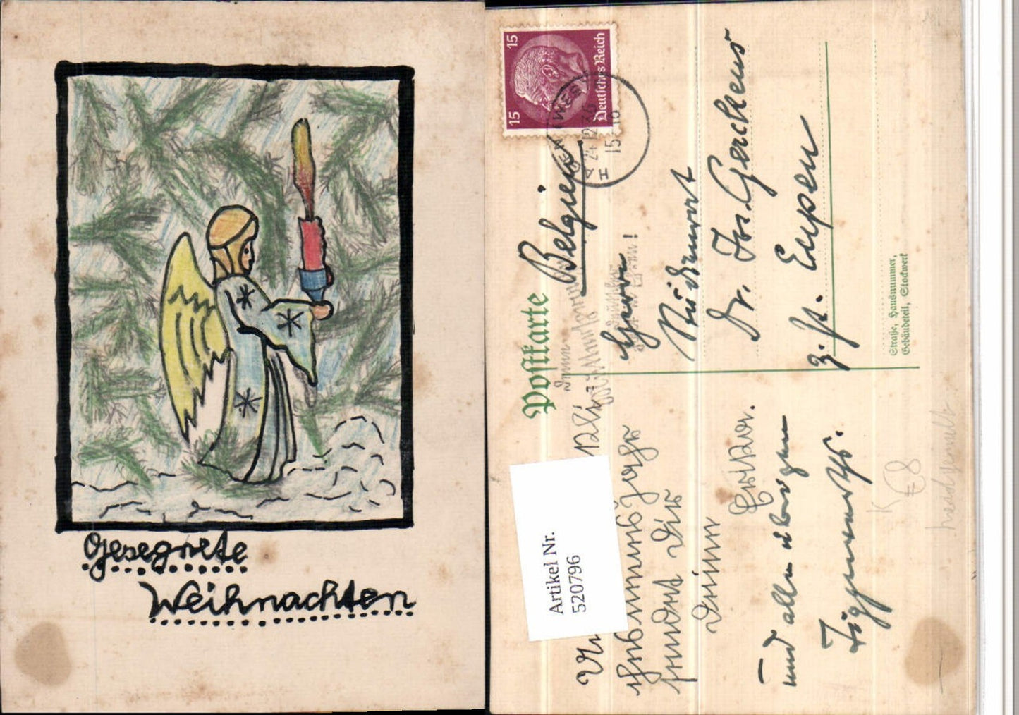 520796,Künstler AK Handgemalt Gesegnete Weihnachten Christkind Kerze