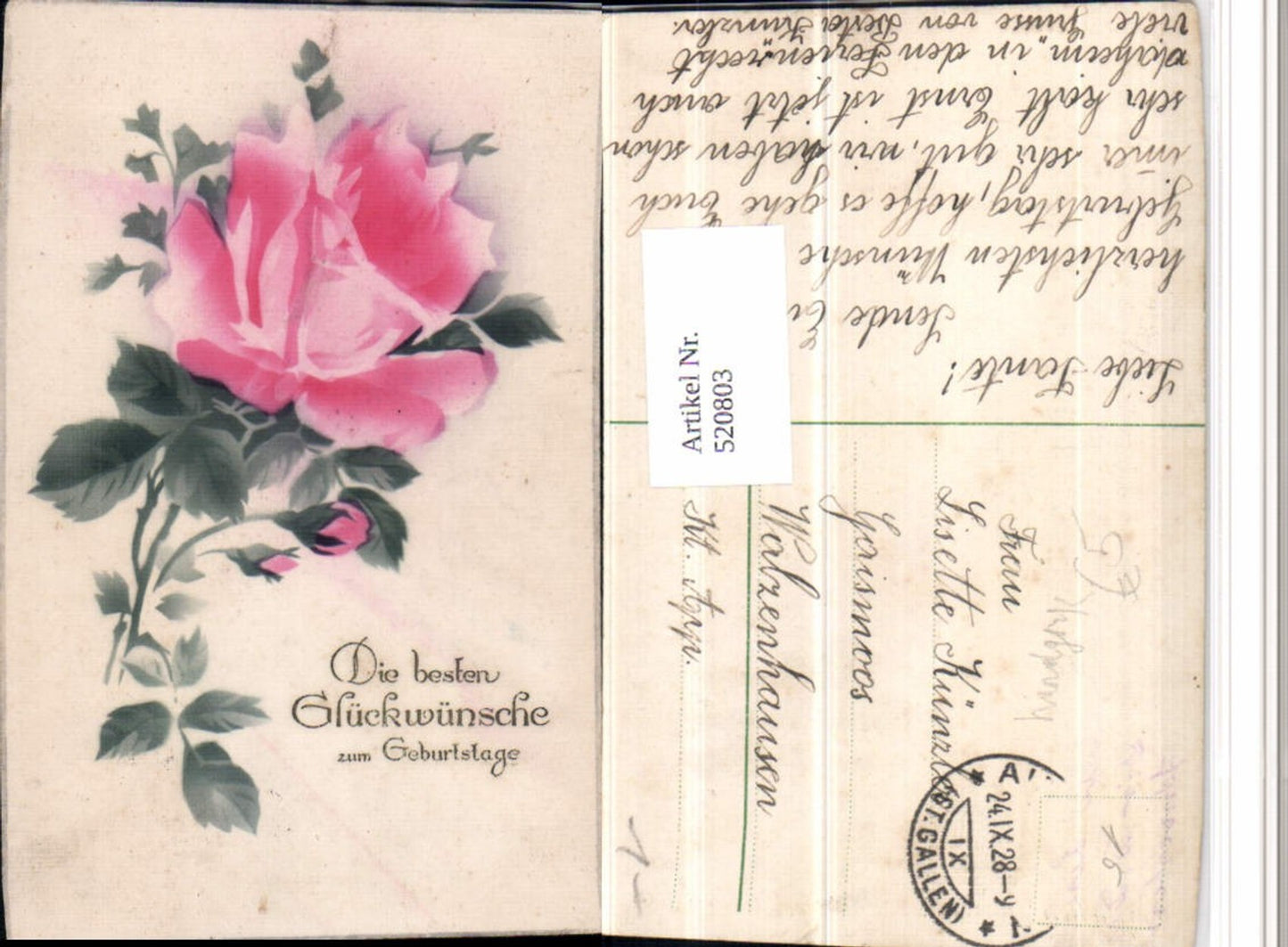 520803,Künstler AK Handgemalt Geburtstag Rose Blume Knospe