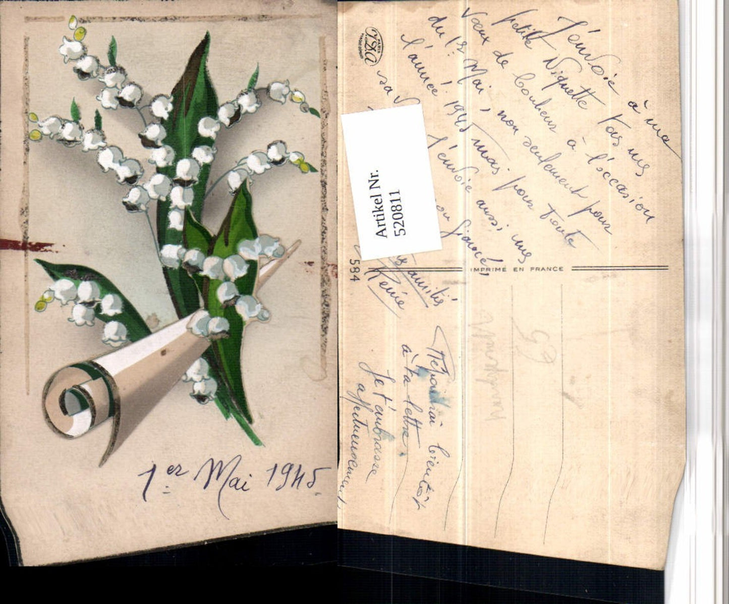 520811,Künstler AK Handgemalt Maiglöckchen Blumen aufgeklebte Schriftrolle