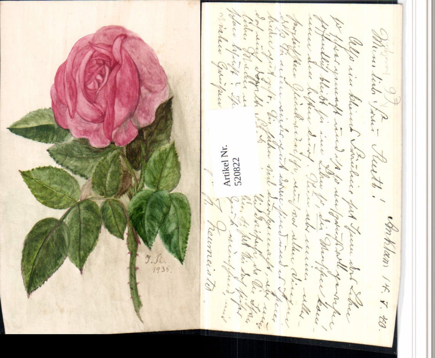 520822, Artist AK Hand-painted Rose Flower Leaves
