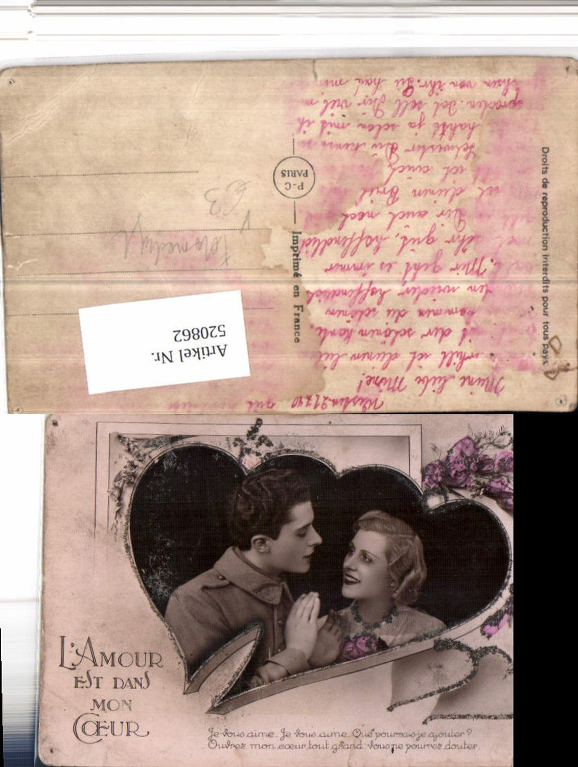 520862,Glitzer Fotomontage Surrealismus Liebe Paar Herzen pub P.C. Paris 5012/4