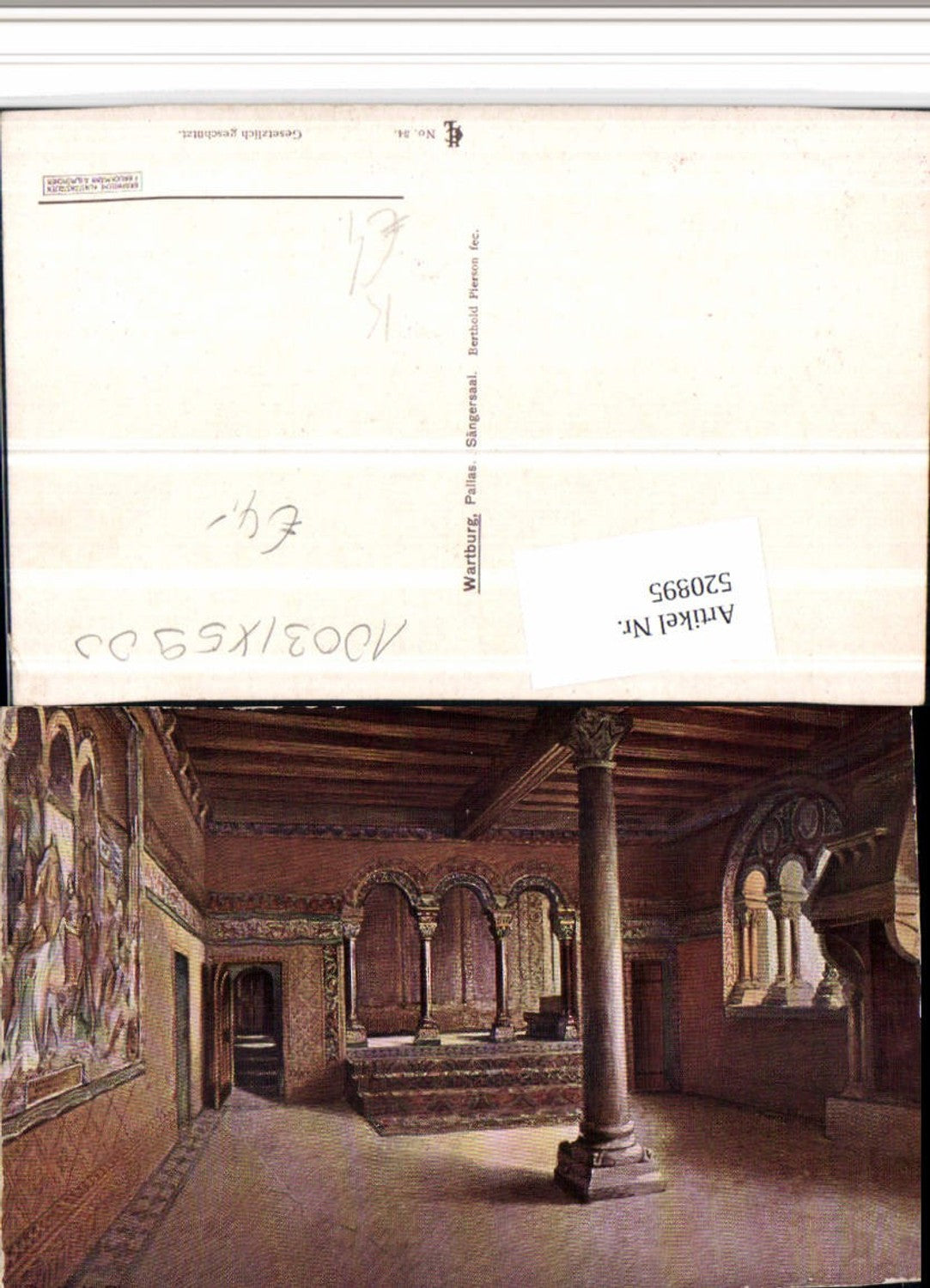 520895, Artist AK Berthold Pierson Eisenach Wartburg Pallas Singers' Hall