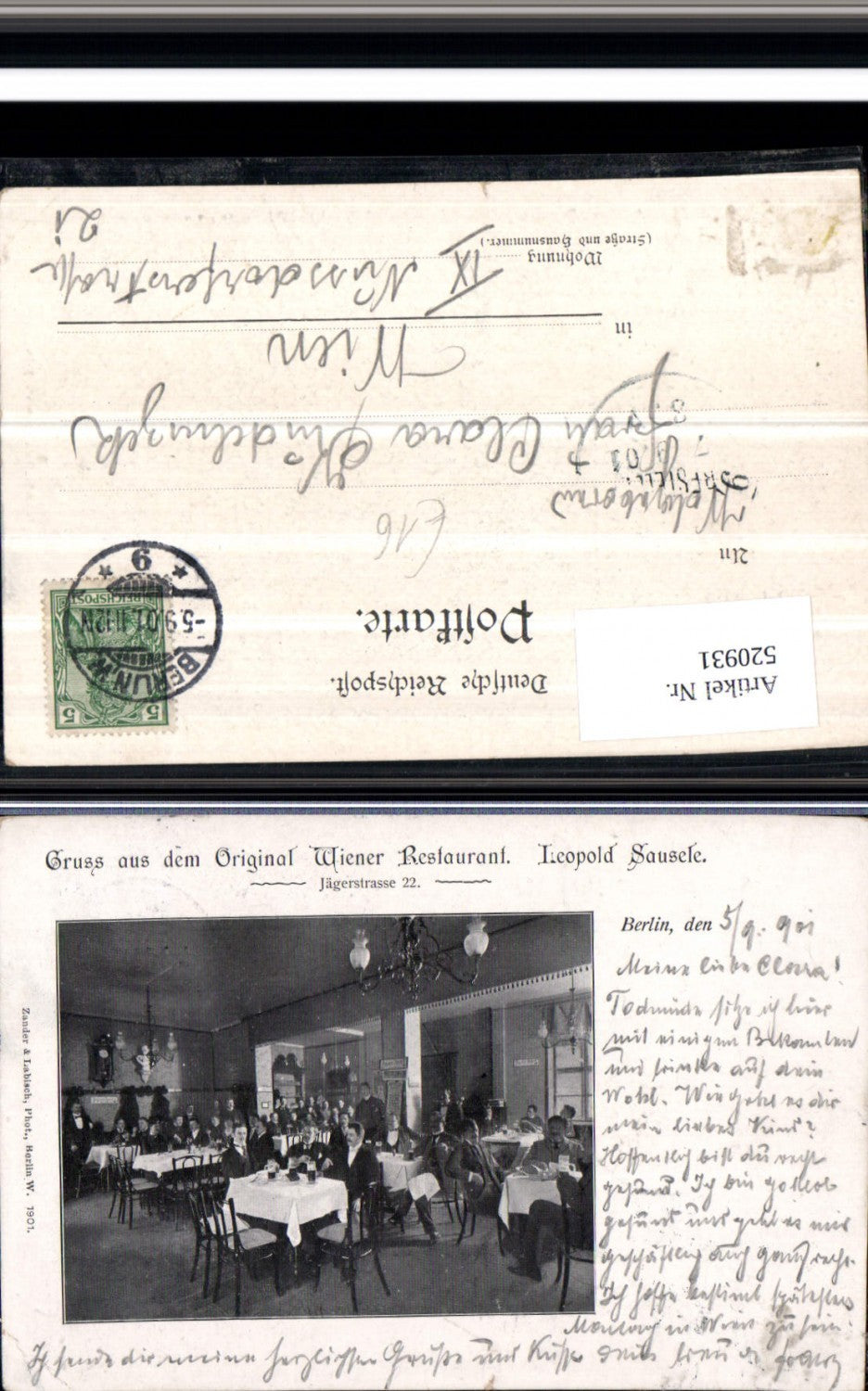 520931,Berlin Mitte Jägerstraße Wiener Restaurant Leopold Sausele 1901