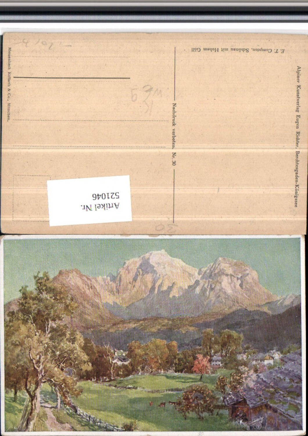 521046,Künstler AK E. T. Compton Schönau m. Hohem Göll Bergkulisse
