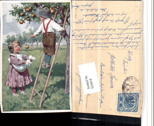 521074,Künstler AK Karl Feiertag Kinder Apfelbaum Äpfel pub B.K.W.I. 195/5