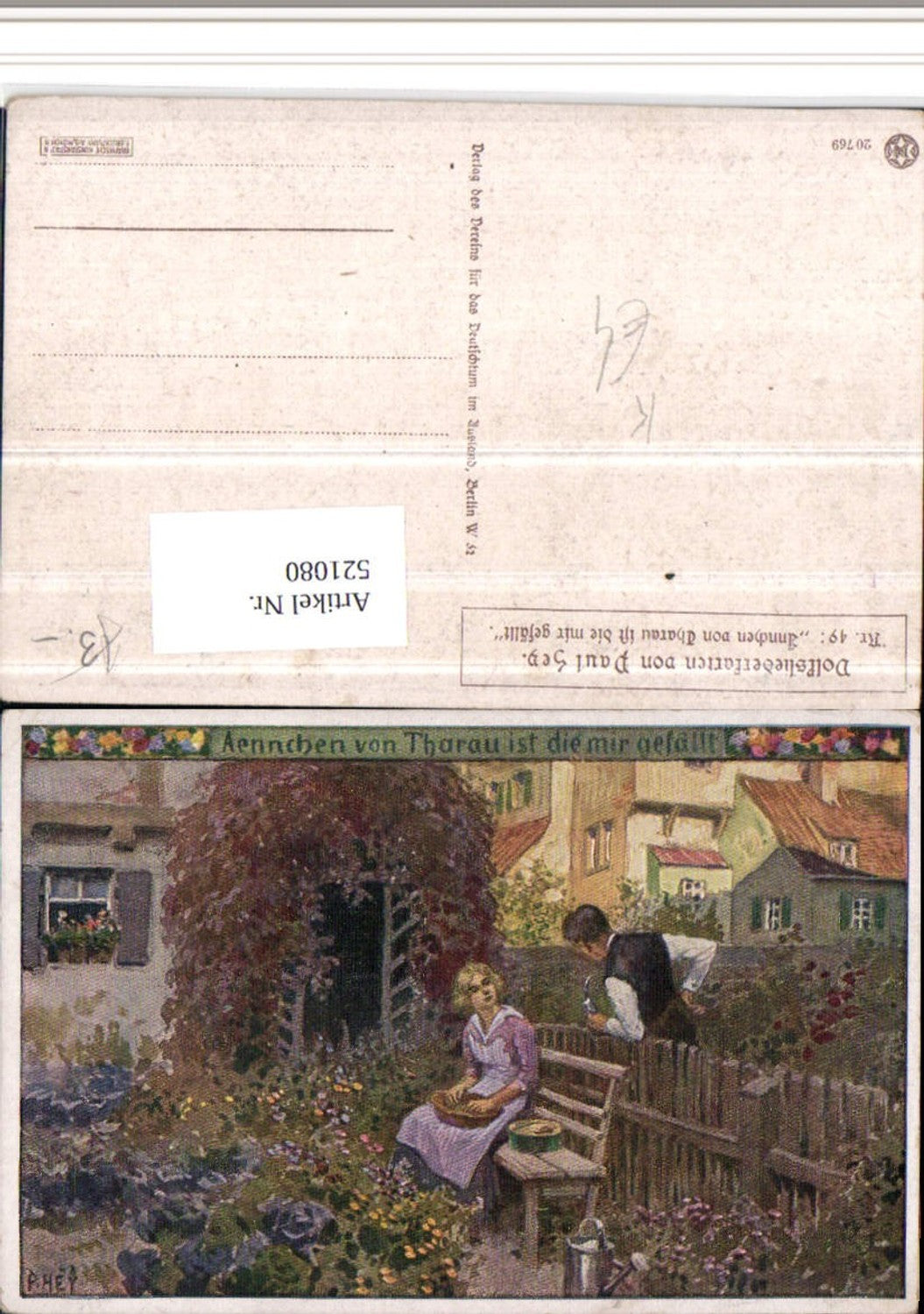 521080,Künstler AK Paul Hey Volksliedkarte 49 Ännchen von Tharau Liebe
