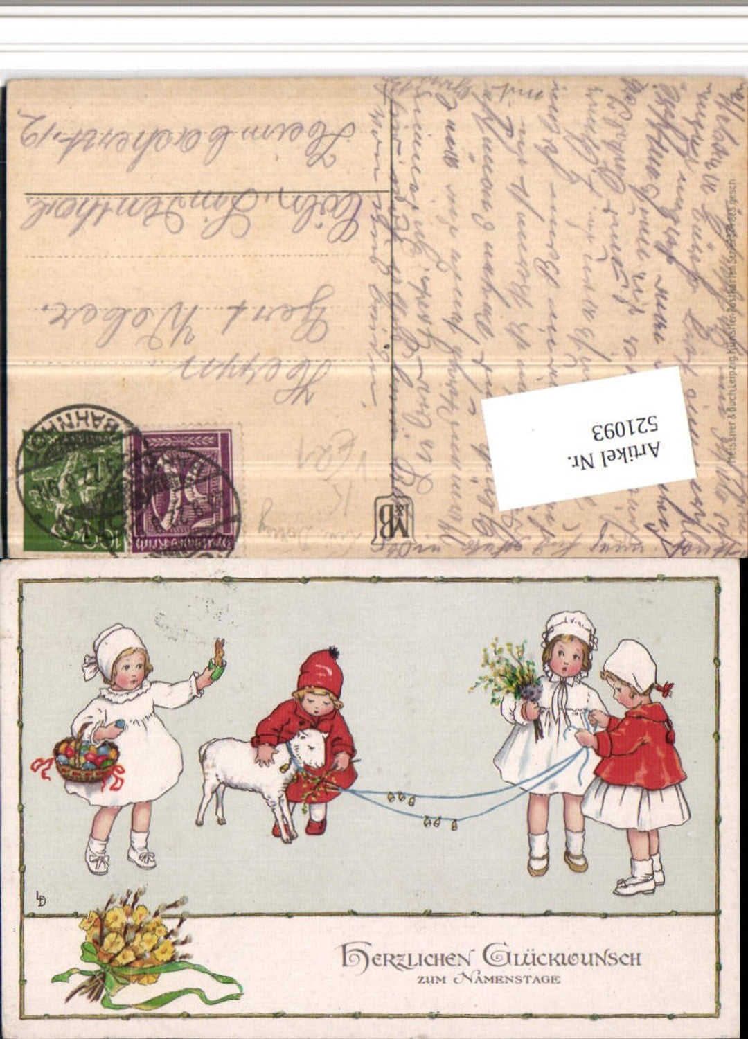 521093,Künstler AK Lia Döring Namenstag Kinder Lamm pub Meissner & Buch 2374