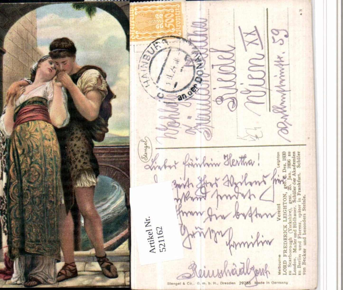521162,Stengel & Co 29288 Künstler Lord F. Leighton Vereint Liebe Paar Römer