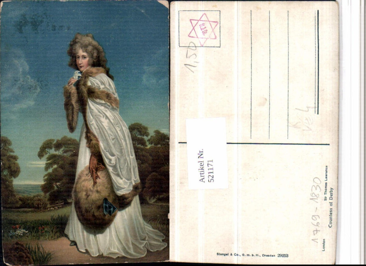 521171,Stengel & Co 29253 Künstler Thomas Lawrence Countess of Derby Frau Pelz