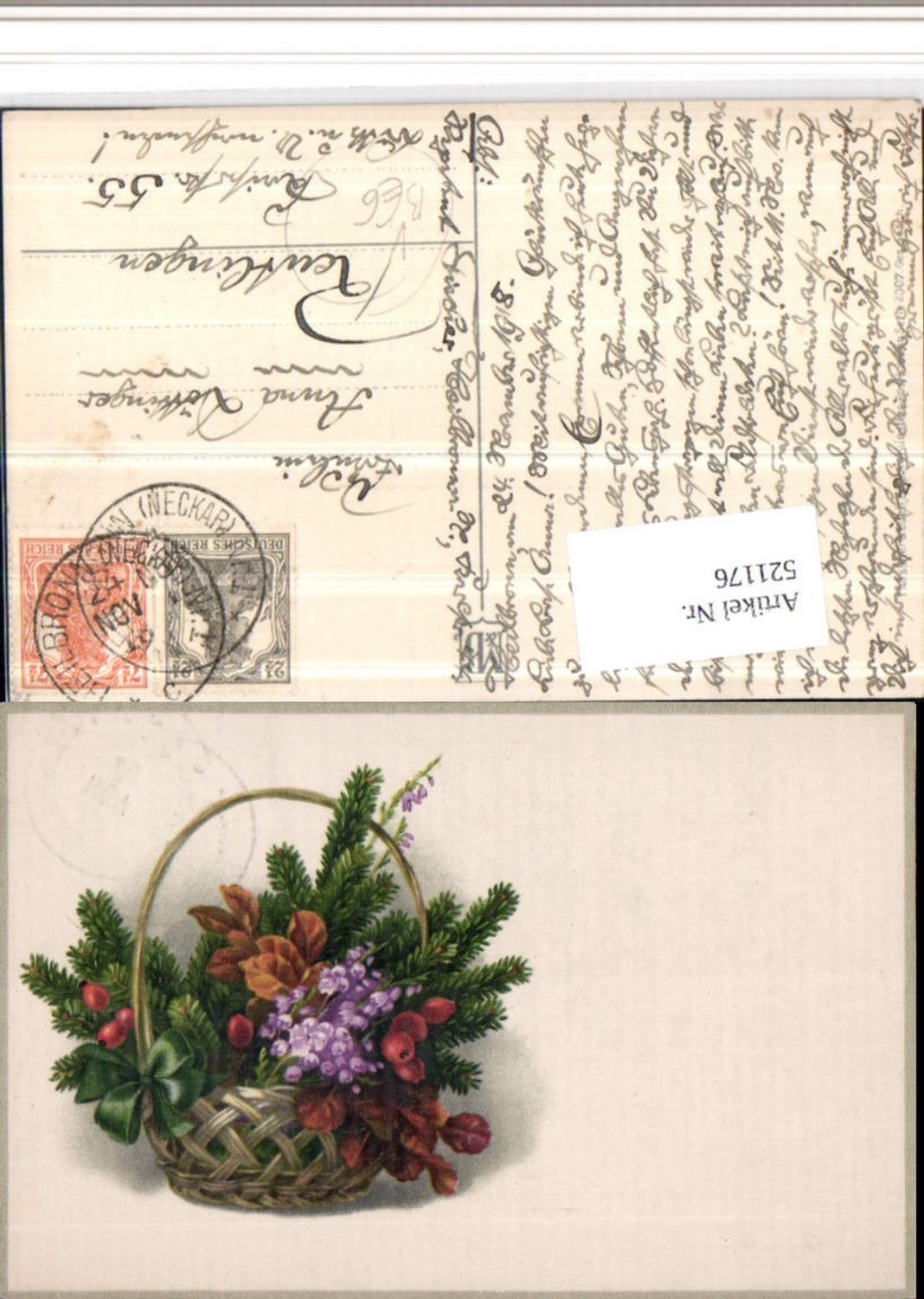 521176,Meissner & Buch 2307 Künstlerkarte Zweige Blumen Korb