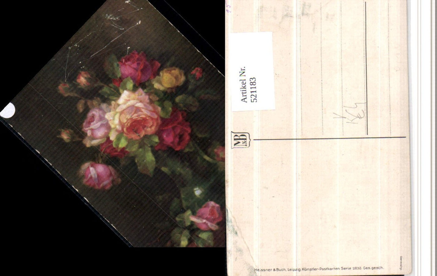 521183,Meissner & Buch 2838 Künstlerkarte Rosen Vase