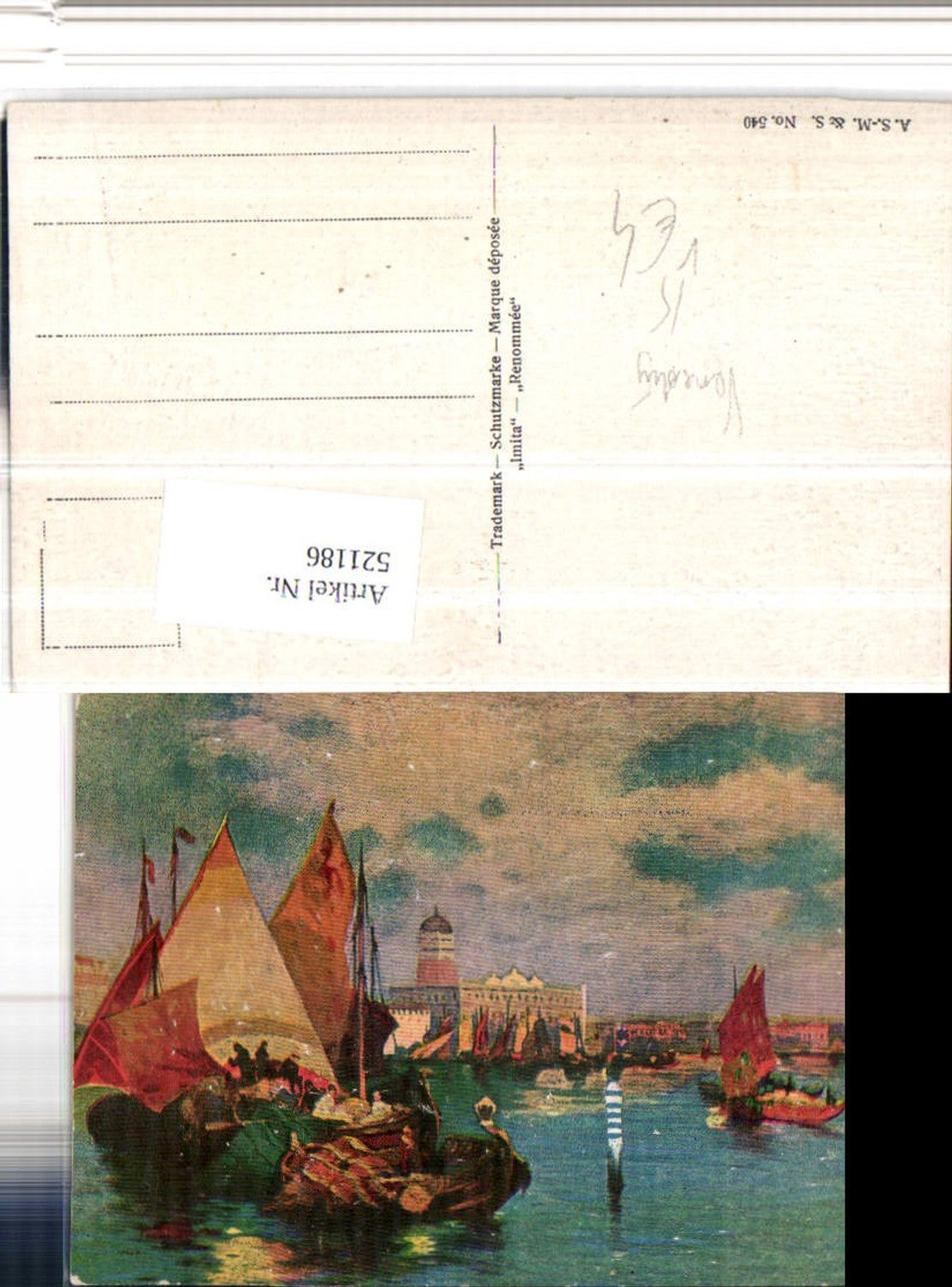 521186,A.S.M. Imita 540 Künstlerkarte Venedig Gondeln Boote