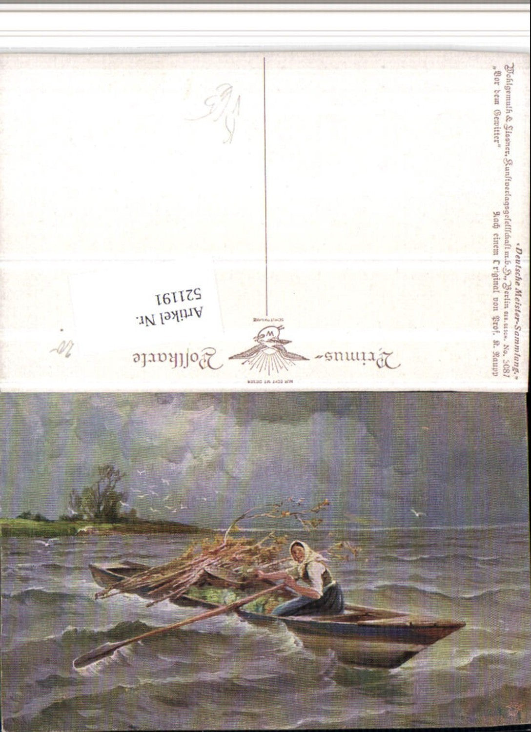 521191,Primus AK 3087 Künstler K. Raupp Vor dem Gewitter Frau Ruderboot