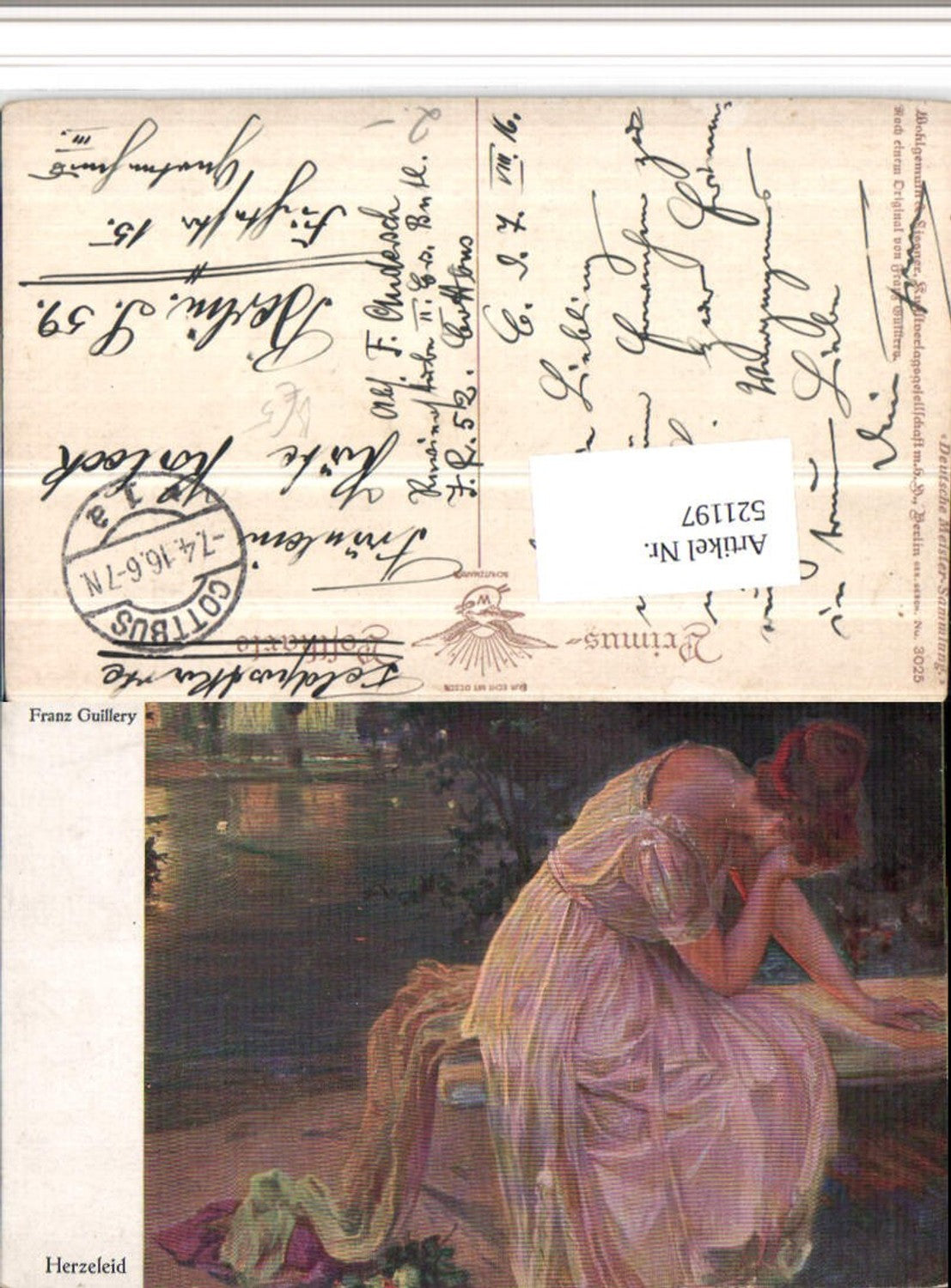 521197,Primus AK 3025 Künstler Franz Guillery Herzeleid Frau Kleid Trauer