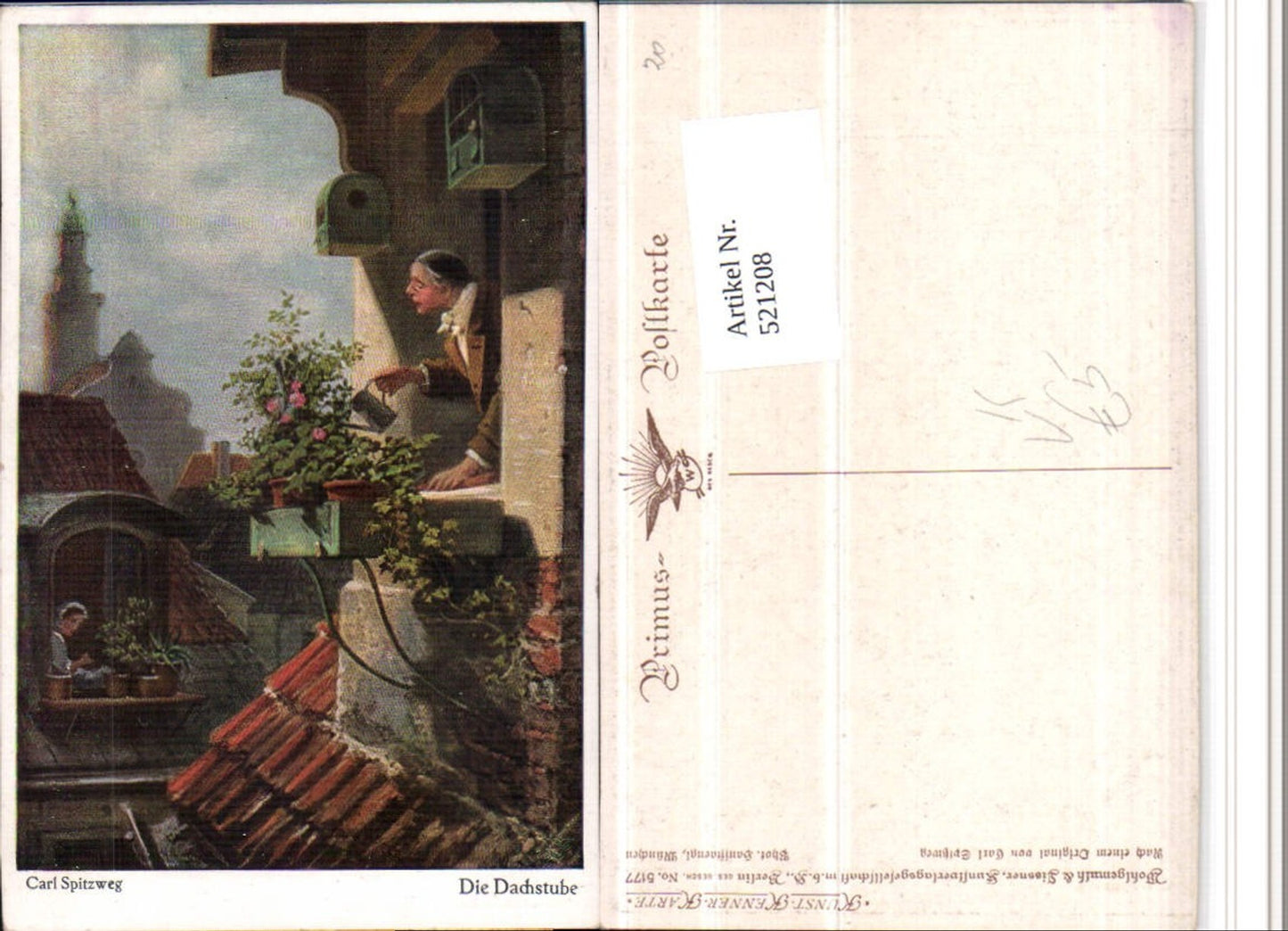 521208,Primus AK 5177 Künstler Carl Spitzweg Dachstube Gießkanne