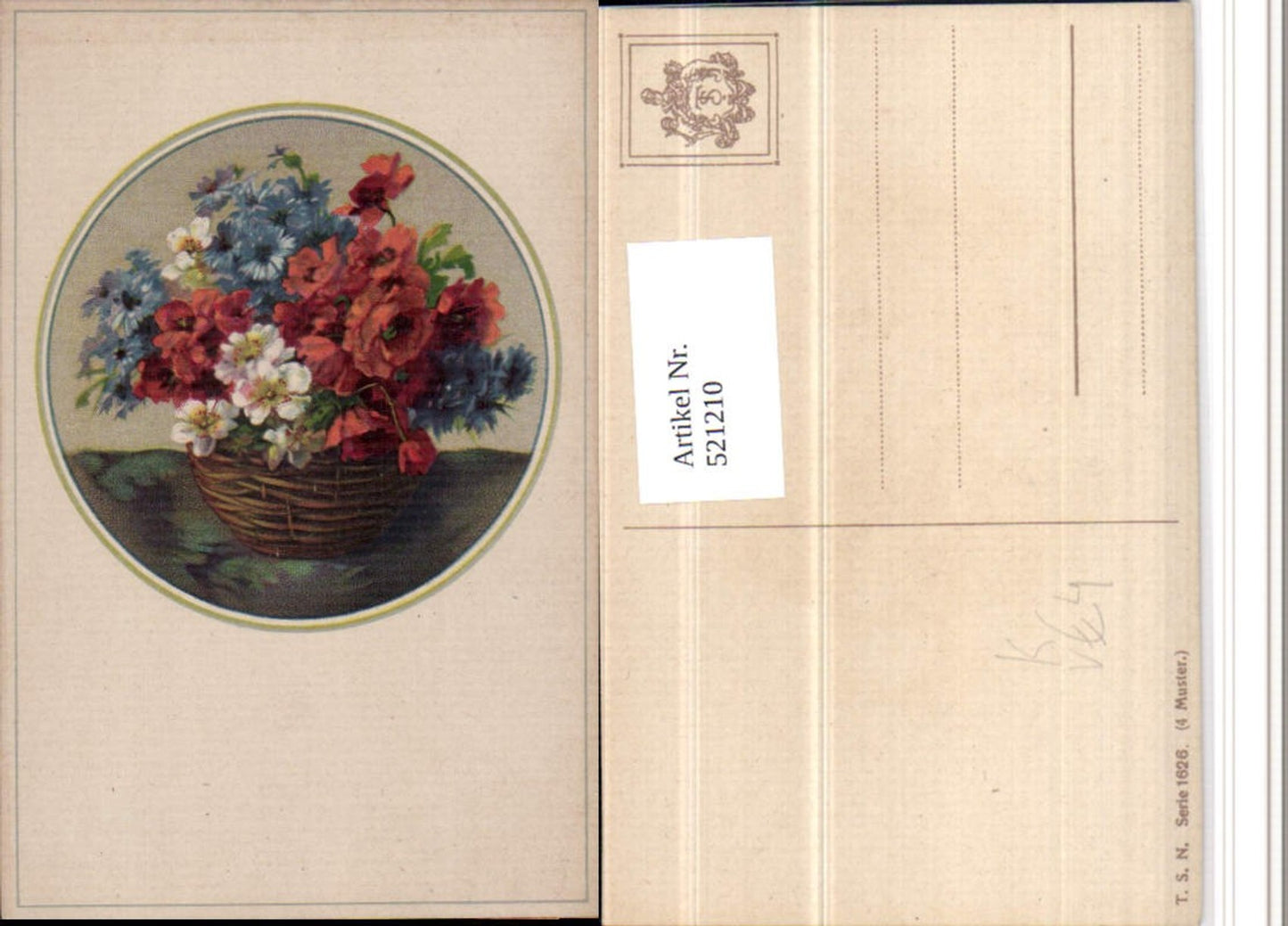 521210,Theo Stroefer 1626 Künstlerkarte Blumen Mohnblume Korb
