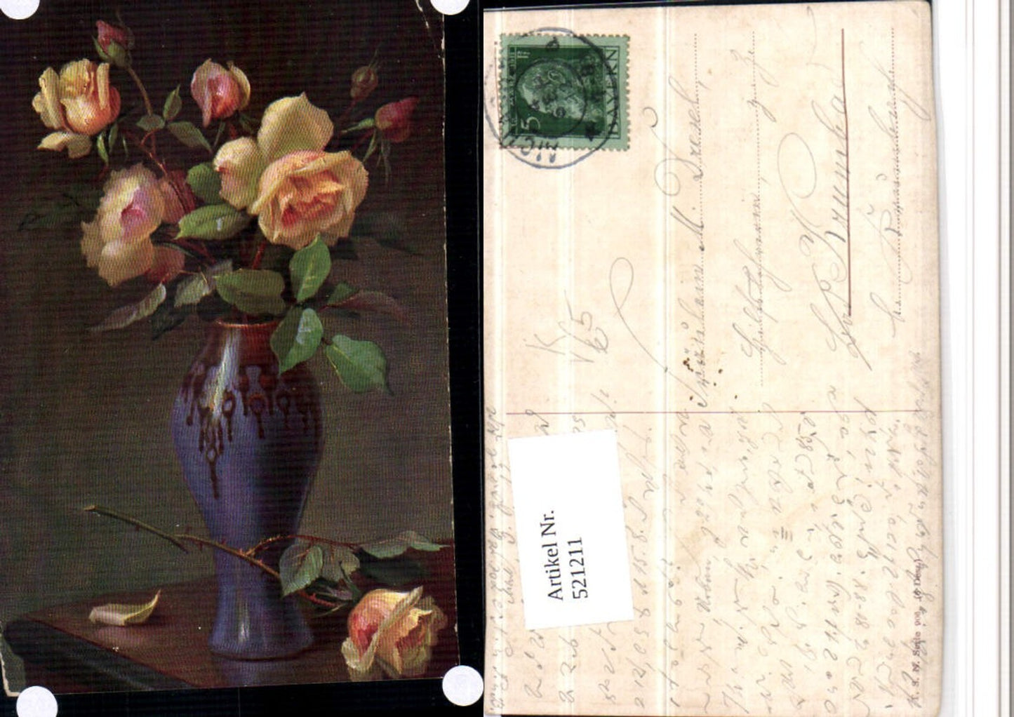 521211,Theo Stroefer 906 Künstlerkarte Rosen Vase