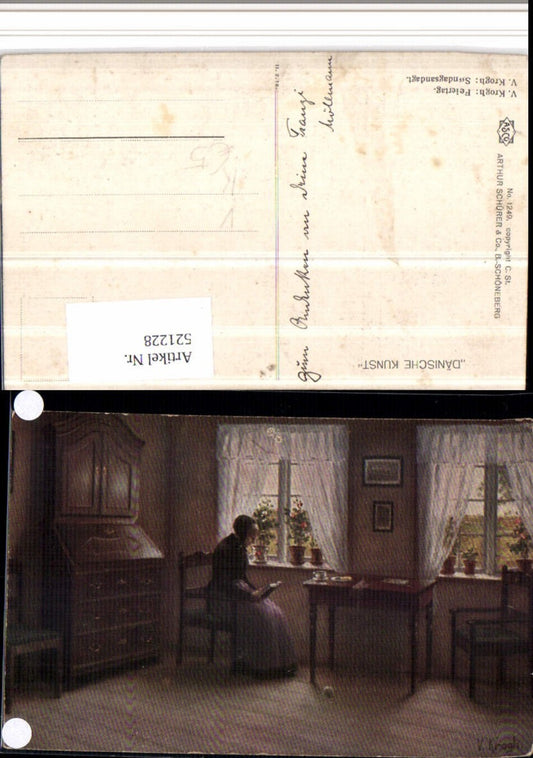 521228,Asco AK 1249 Künstler V. Krogh Feiertag Alte Frau lesen Fenster