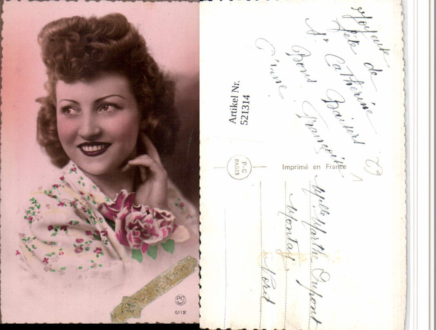521314,P.C. Paris 6112 Ste Catherine Frau Portrait Rosen