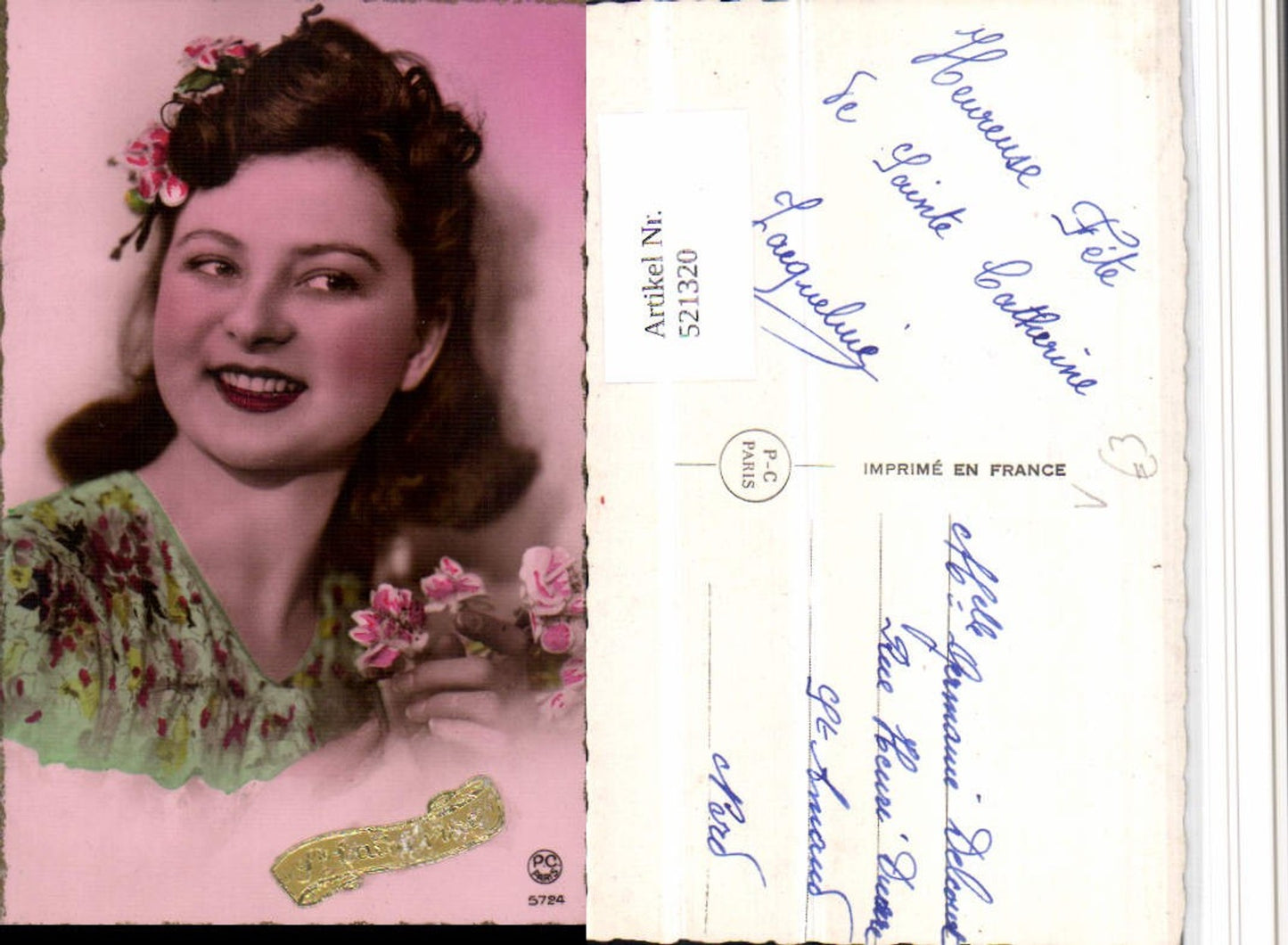 521320,P.C. Paris 5724 Ste Catherine Frau Portrait Blumen