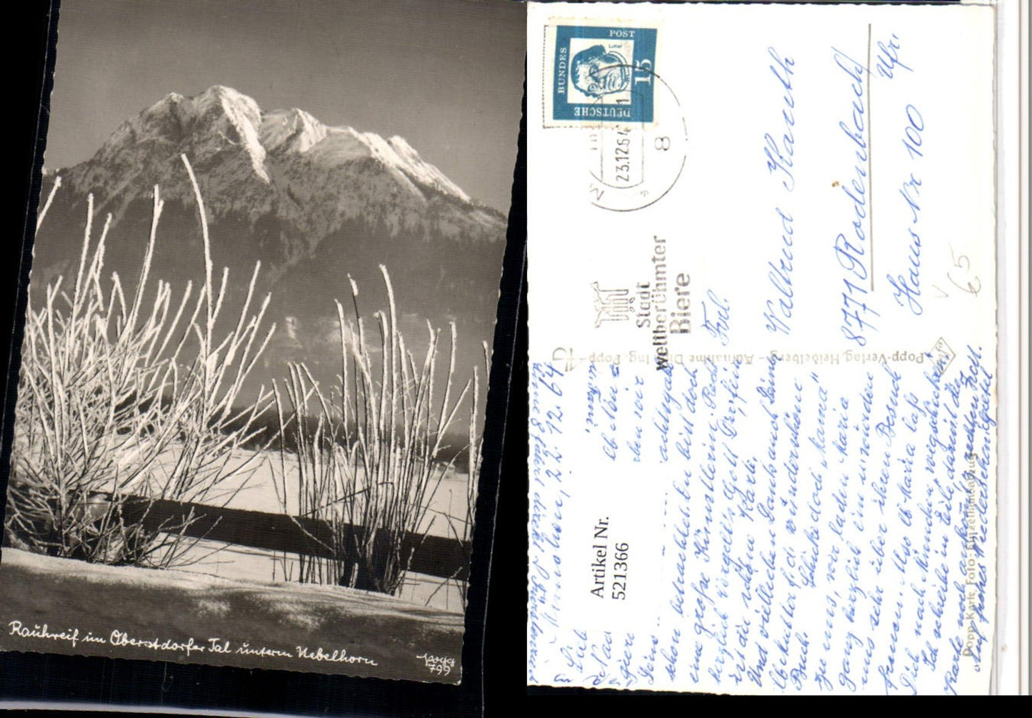 521366,Popp Verlag 799 Rauhreif im Oberstdorfer Tal m. Nebelhorn Winterbild