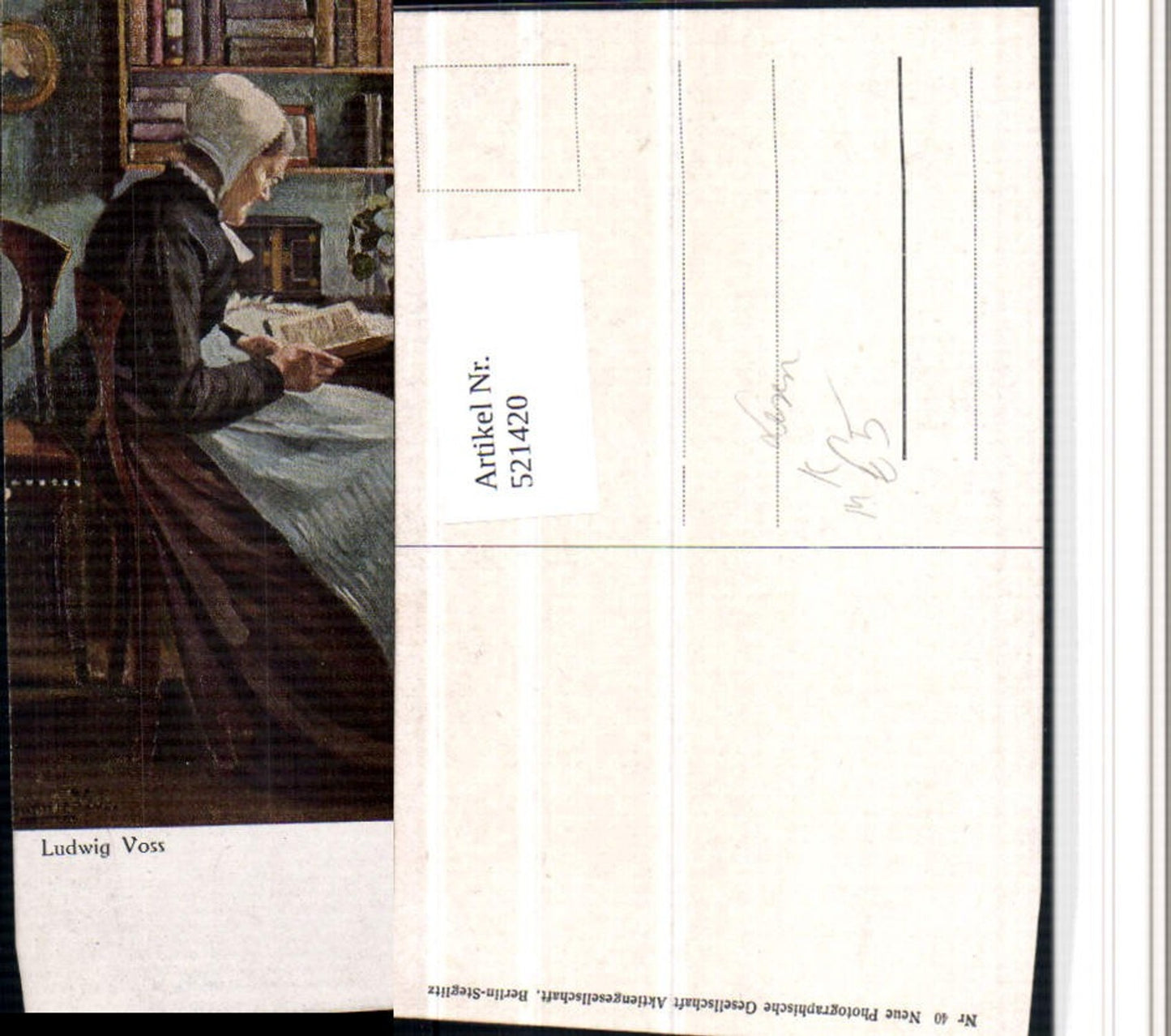 521420,Künstler AK Ludwig Voss Morgensegen Frau Buch Lesen