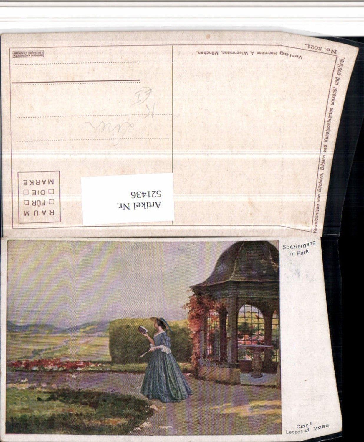521436,Künstler AK Carl Leopold Voss Spaziergang im Park Frau Lesen Pavillon