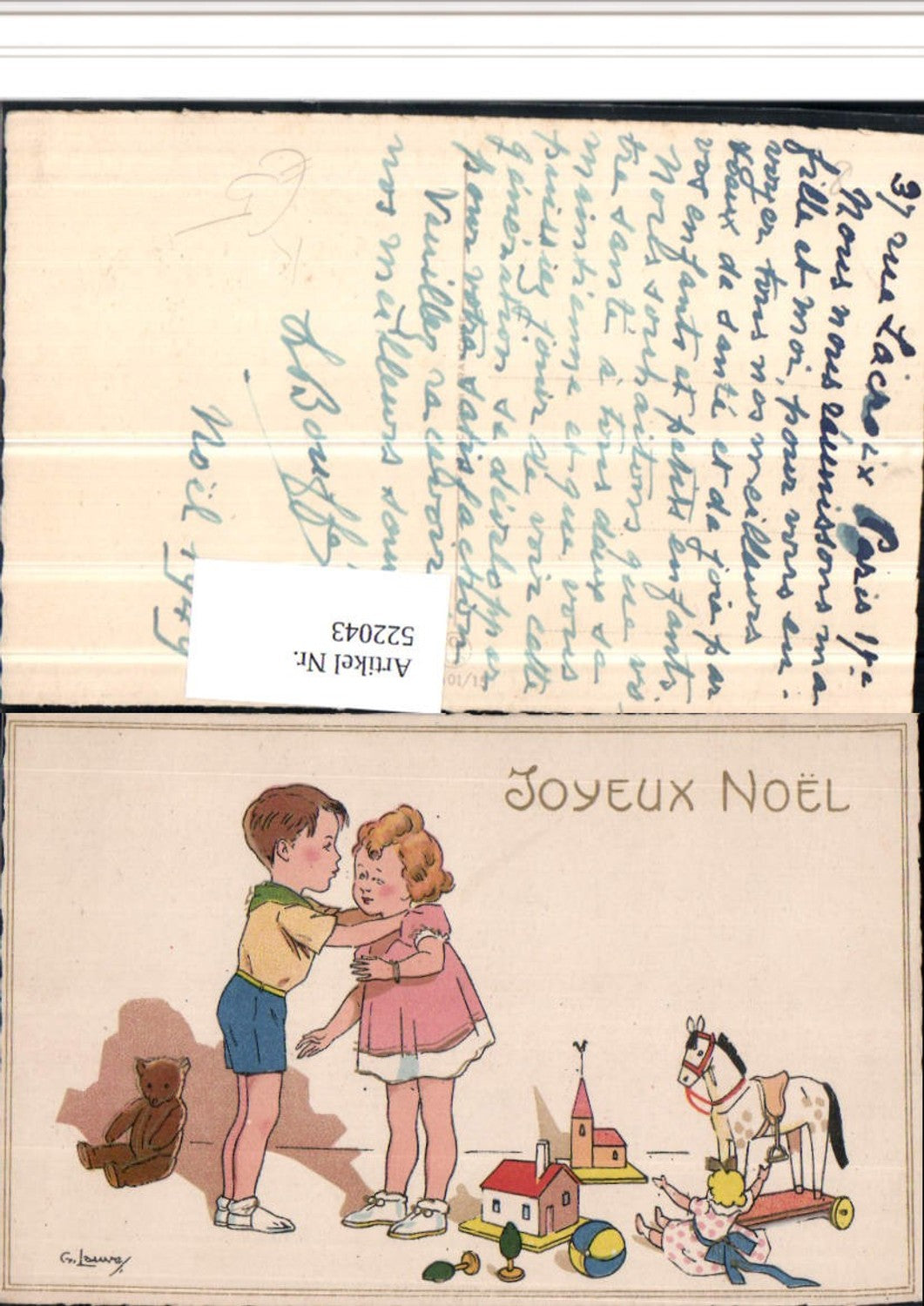 522043,Künstler AK Joyeux Noel Kinder Spielzeug Puppe Teddy