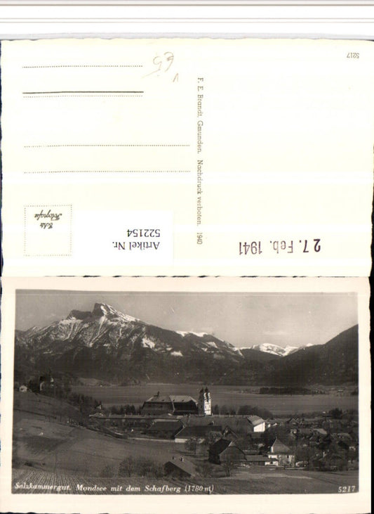 522154,Mondsee Totale m. Schafberg Bergkulisse pub F.E. Brandt 5217