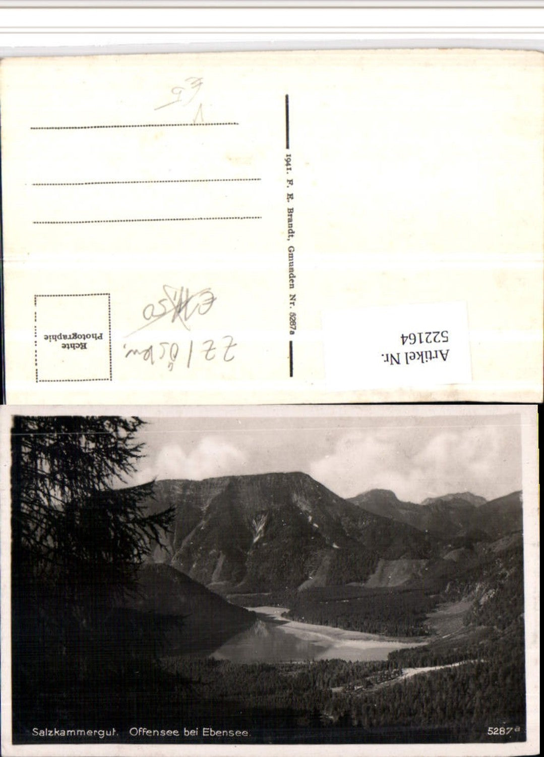 522164,Offensee See b. Ebensee Bergkulisse pub F.E. Brandt 5287a