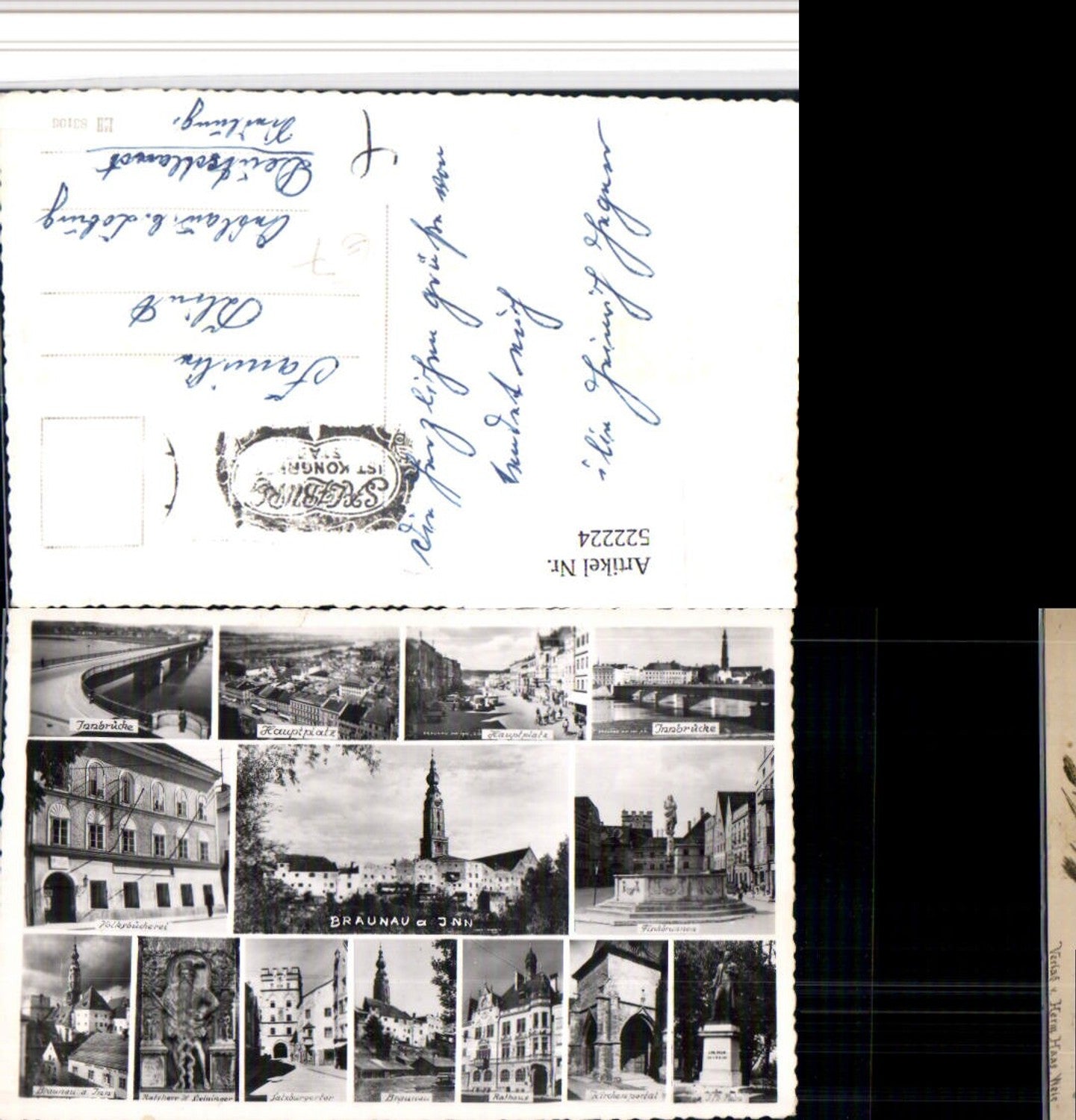 522224,Braunau am Inn Teilansicht Brücke Rathaus Brunnen Mehrbildkarte