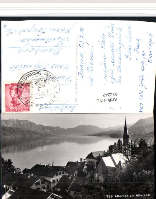 522242,Attersee am Attersee Teilansicht Kirche Bergkulisse