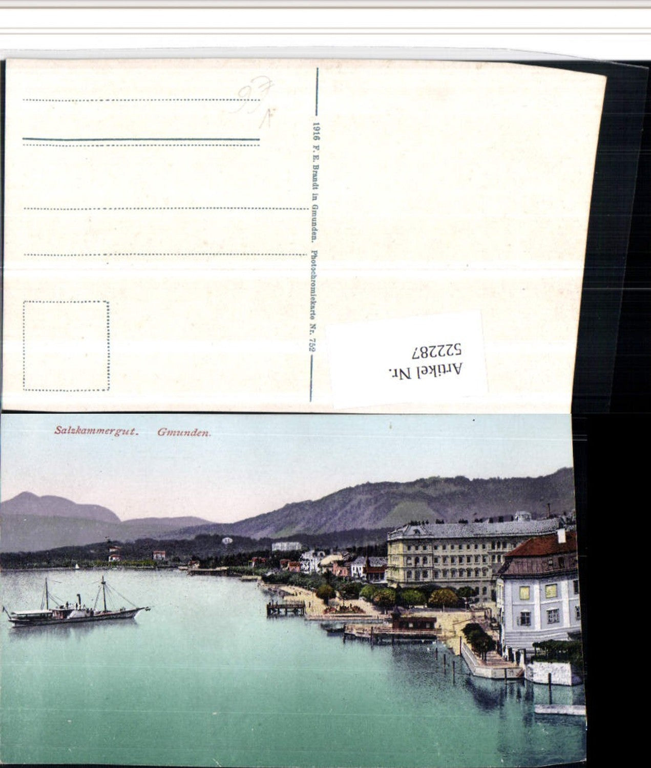 522287,Gmunden Teilansicht Dampfer pub F.E. Brandt 752