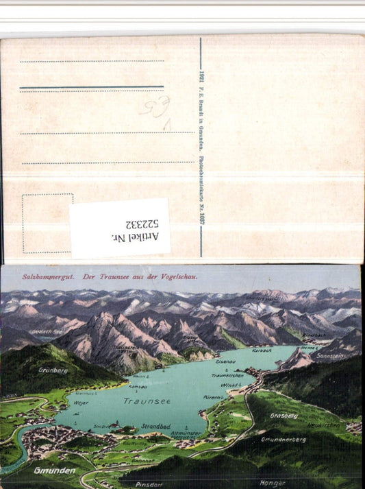 522332,Traunsee aus d. Vogelschau Gmunden Rindbach pub Brandt 1037