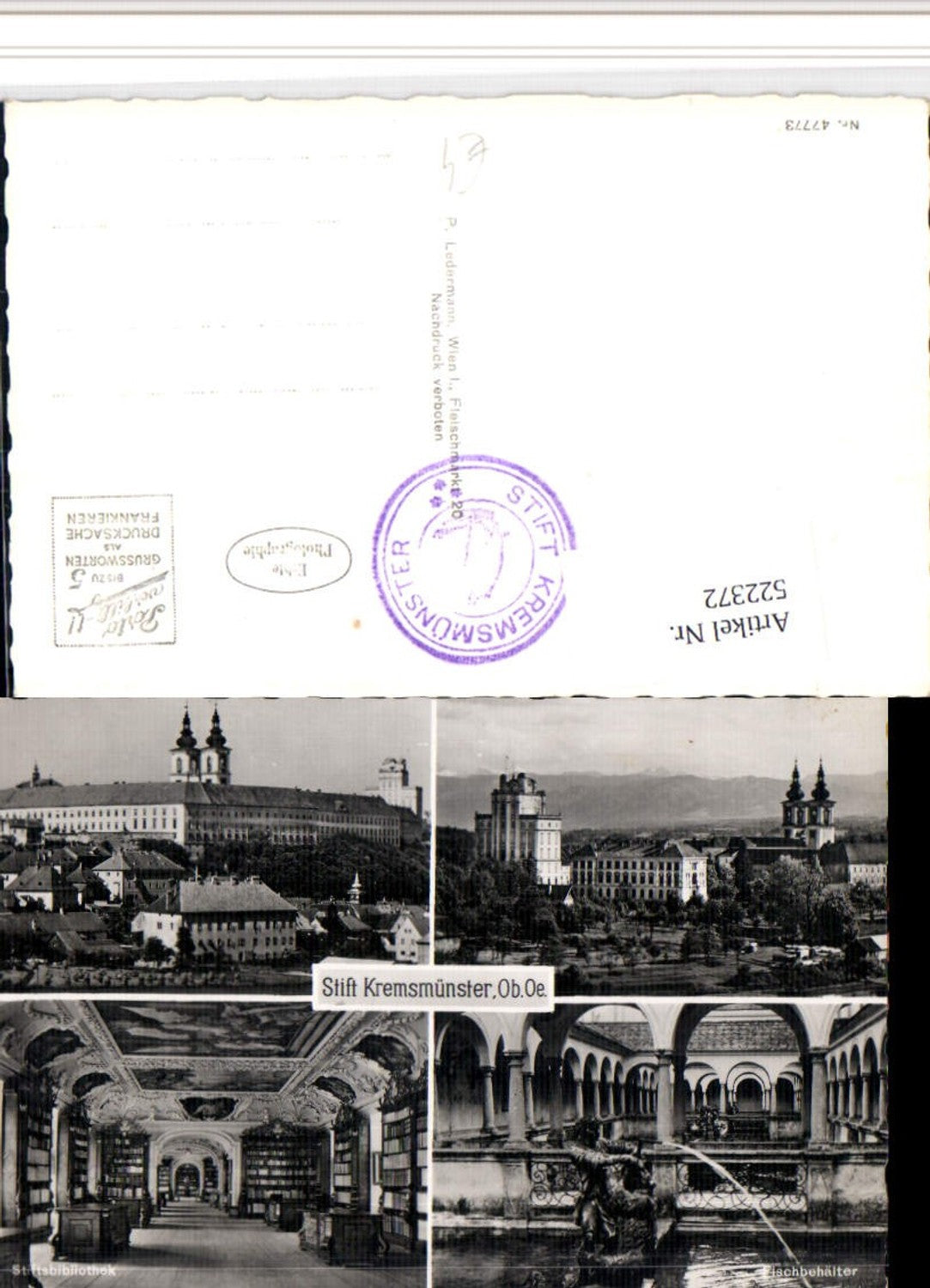 522372,Stift Kremsmünster Bibliothek Fischbehälter Mehrbildkarte
