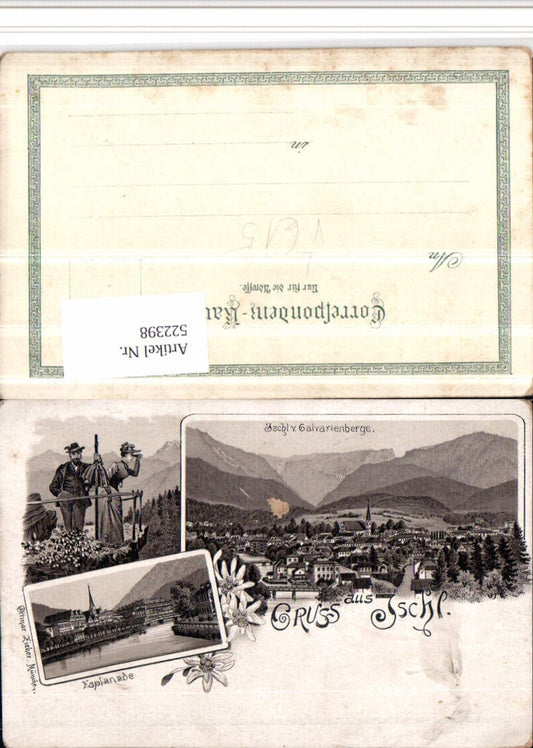 522398,Litho Gruß aus Ischl Totale Esplanade Mehrbildkarte pub Ottmar Zieher