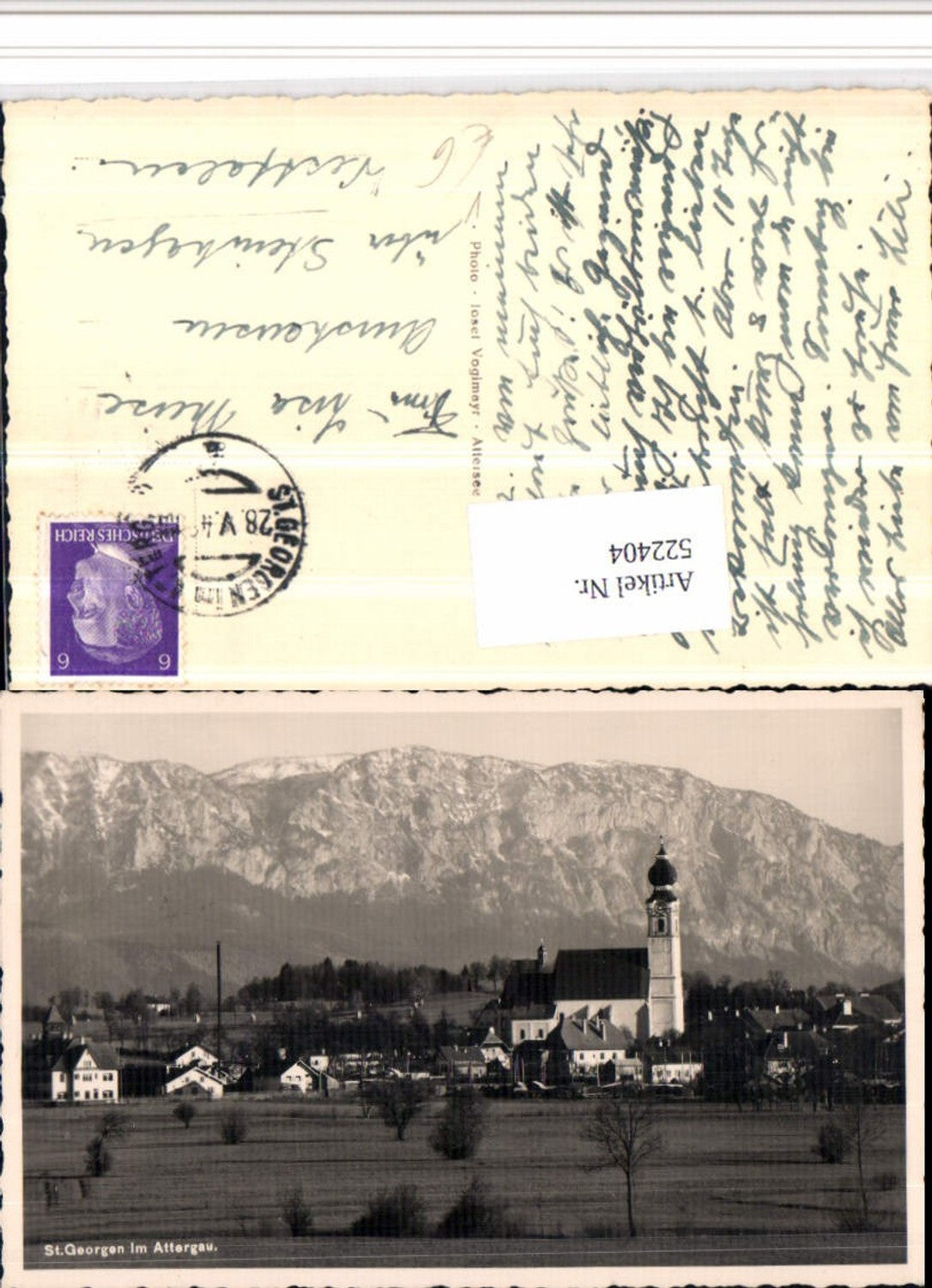 522404,St. Georgen im Attergau Teilansicht Kirche Bergkulisse pub J. Voglmayr