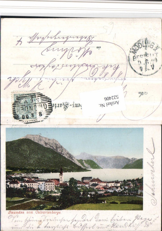 522406,Gmunden Totale vom Calvarienberg Bergkulisse pub Brandt 133