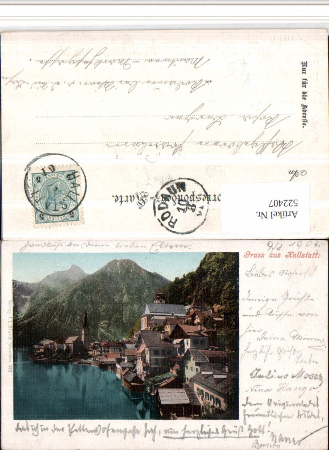 522407,Gruß aus Hallstatt am See Teilansicht Kirchen pub Brandt 112