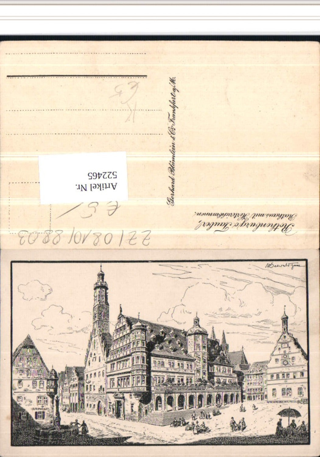 522465,Künstler AK Rothenburg ob der Tauber Marktplatz Rathaus