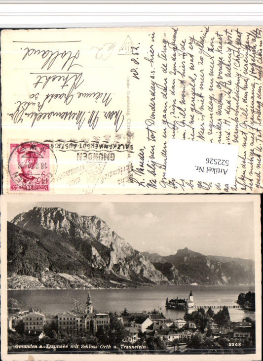 522526,Gmunden am Traunsee Teilansicht m. Schloss Orth Ort Bergkulisse