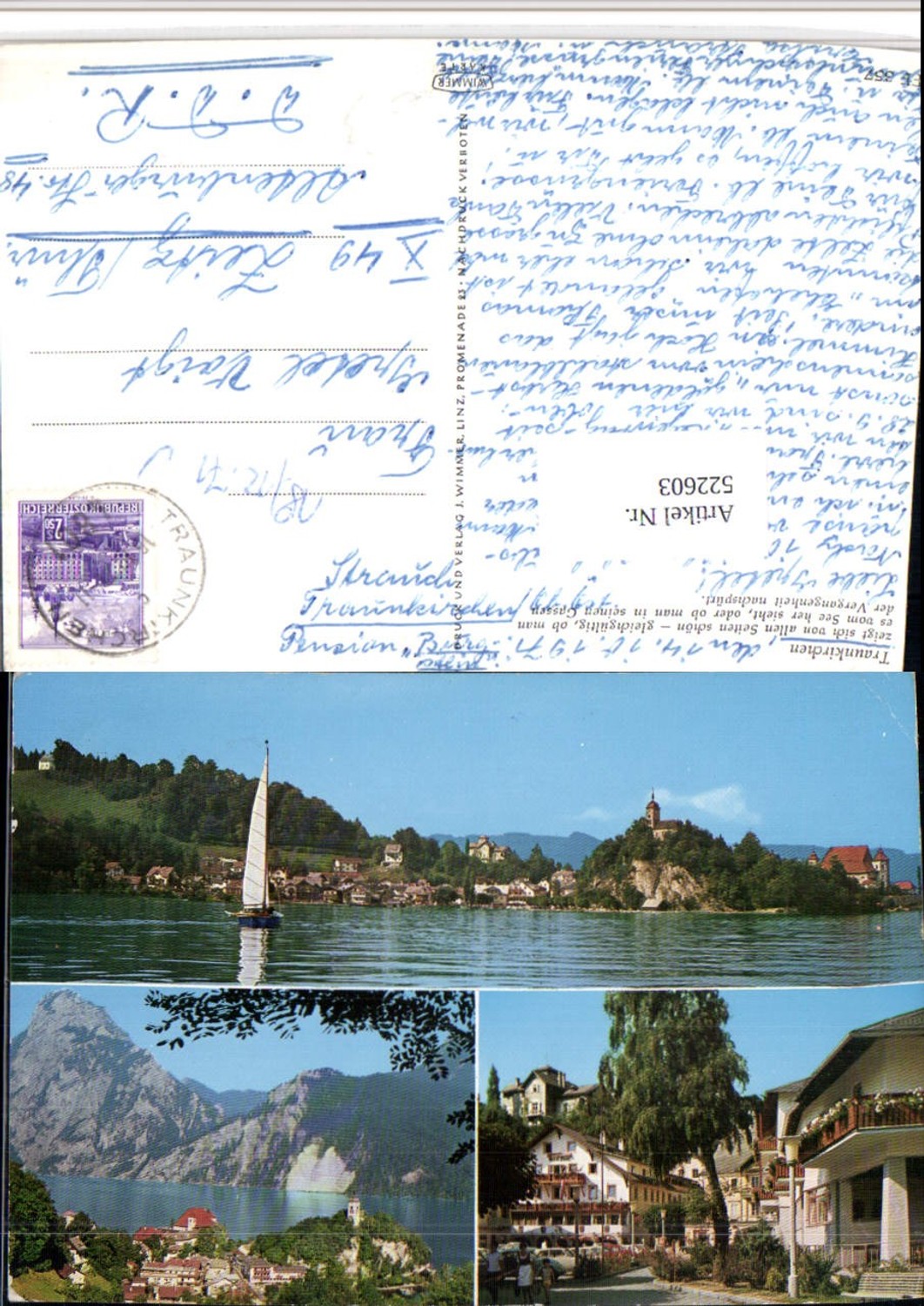 522603,Traunkirchen Totale Segelboot Mehrbildkarte