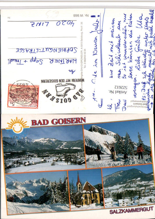 522612,Bad Goisern Totale Kirche Tourengeher Winterbilder Mehrbildkarte