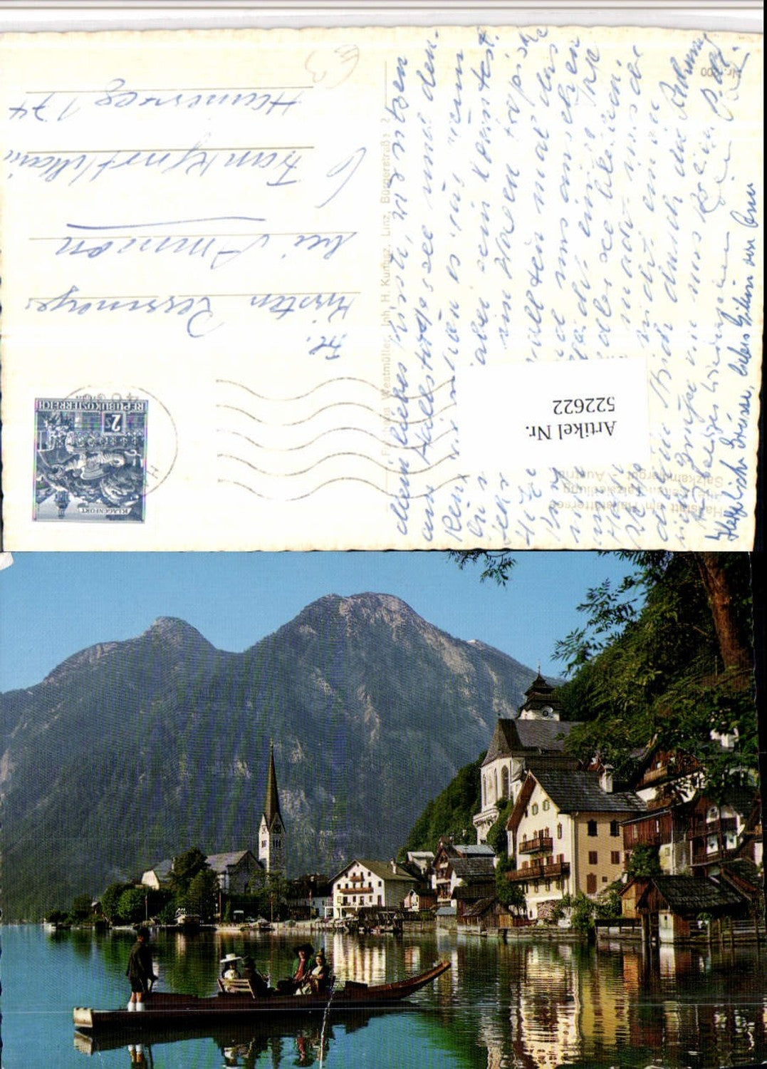 522622,Hallstatt am Hallstättersee Teilansicht Zille Boot Bergkulisse