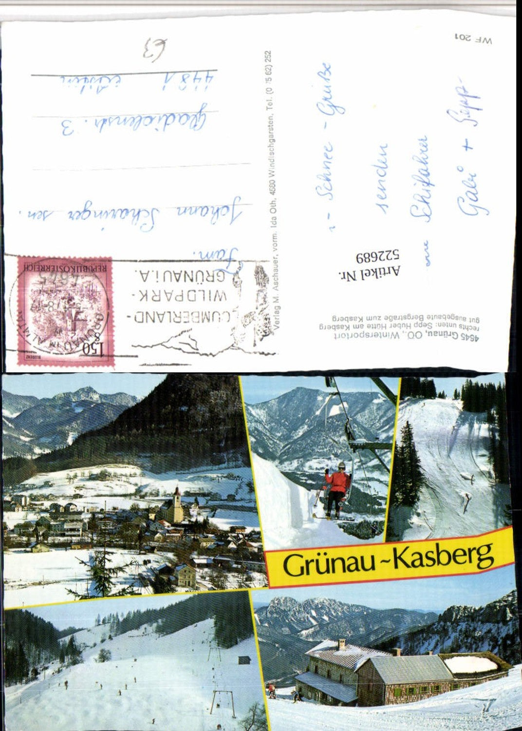 522689,Grünau Totale Sessellift Skipiste Winterbilder Mehrbildkarte